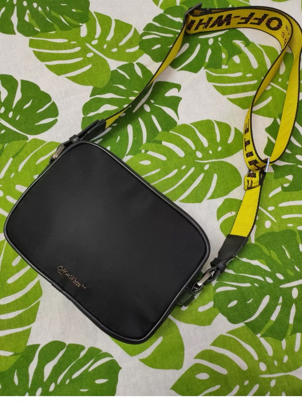 Off-White Black Messenger Bag with Yellow Branded Strap